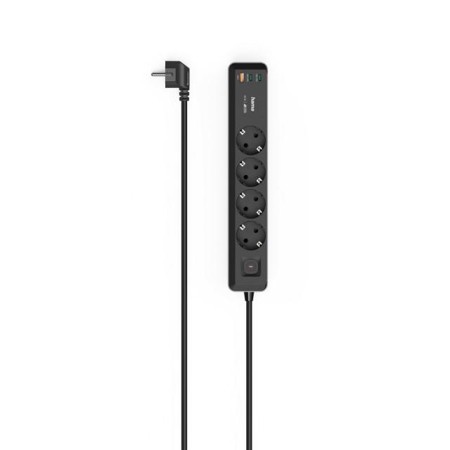 Hama Power Strip, 4-Way, USB-C/A 65 W, PD, Switch, 1.4 m, black/grey 