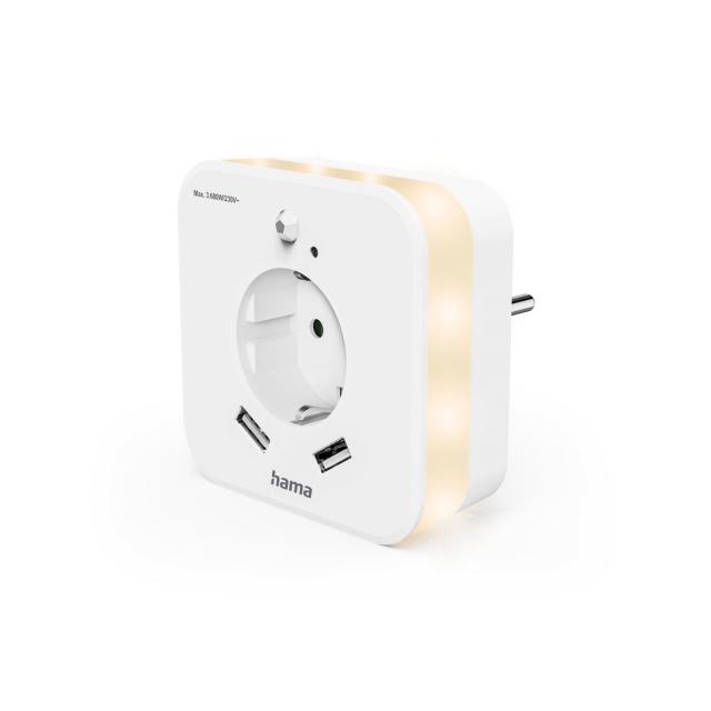 Hama LED Night Light with Socket, 2 USB Outputs, Motion Sensor, Light Sensor 