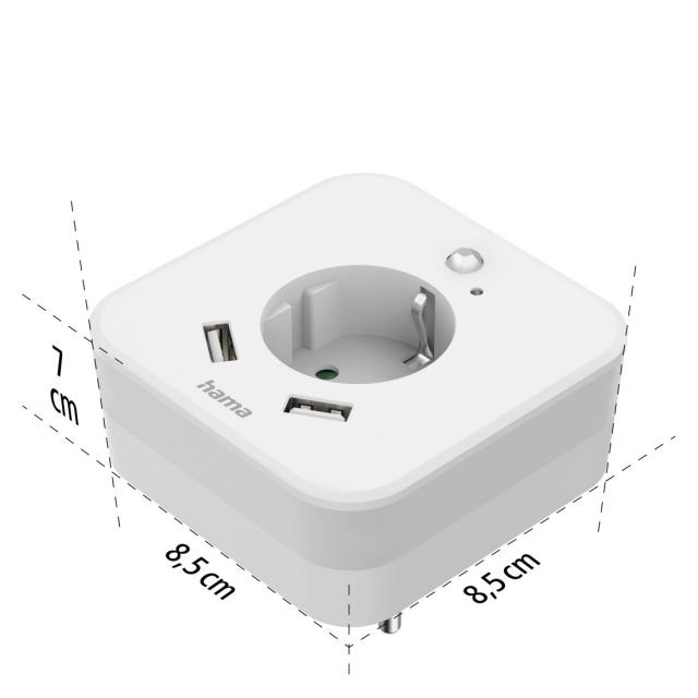 Hama LED Night Light with Socket, 2 USB Outputs, Motion Sensor, Light Sensor 