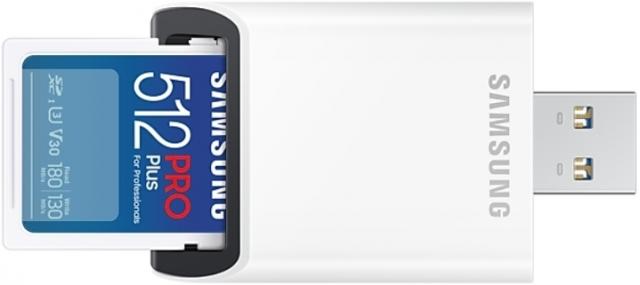 Карта памет Samsung PRO Plus, SD Card, 512GB, USB Четец, Бяла 