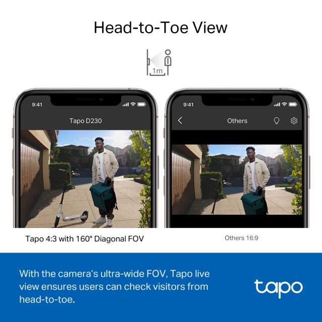 Video doorbell Tapo D230S1, 2.4Ghz, 2K 5MP, Color Night Vision, rechargeable batteries, microSD 