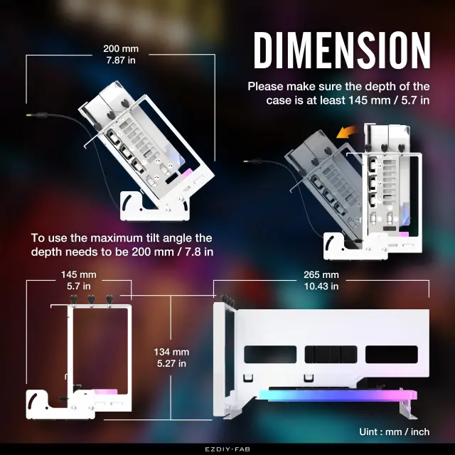EZDIY-FAB ARGB Vertical PCIe 4.0 GPU Mount Bracket Graphic Card Holder 45° Riser Cable - White 
