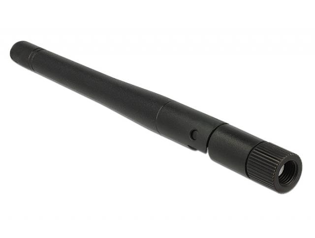 Антена Delock WLAN, 802.11 ac/a/b/g/ni, RP-SMA plug, 2 dBi, Черен 