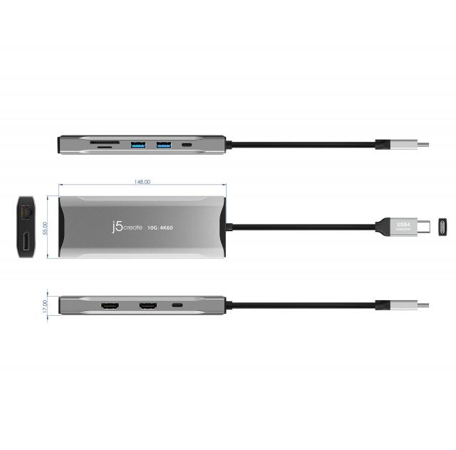 Докинг станция j5create JCD397 100W, 4K60 Elite USB-C, 10Gbps 
