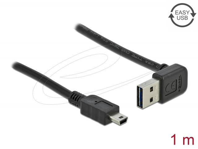 Кабел Delock EASY-USB-A 2.0 мъжко към USB Mini-B мъжко, 1m , черен 