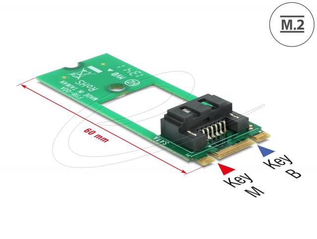 Адаптер Delock 62517, интерфейсен ключ M.2 2260 B+M към Sata 7 Pin 