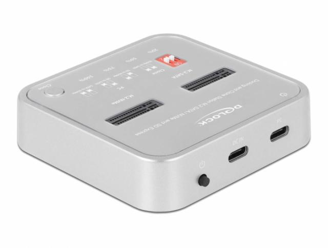 Delock Docking Station for 1 x M.2 NVMe SSD + 1 x M.2 SATA SSD with SD Express (SD 7.1) Card Reader and Clone Function 
