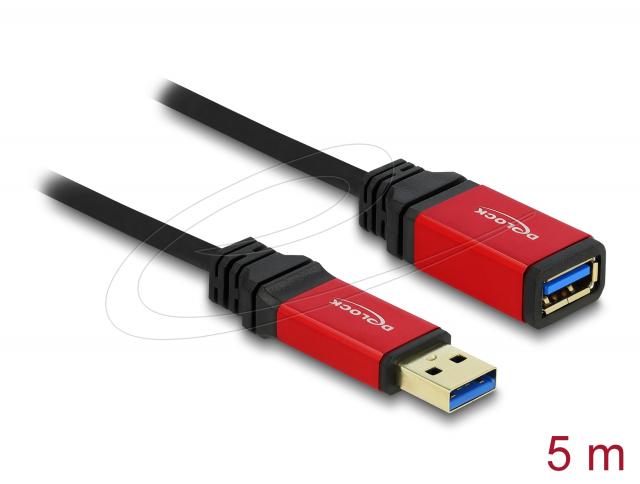 Удължителен кабел Delock USB-A мъжко - USB-А женско, 5 м, Екраниран, Черен 