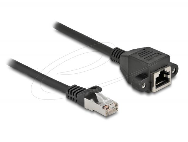 Delock Network cable extension S/FTP RJ45 male to RJ45 female, Cat. 6A, 25 cm, black 