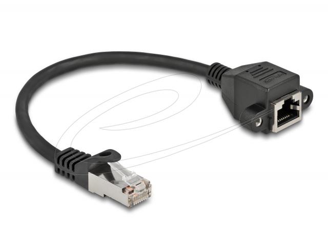 Delock Network cable extension S/FTP RJ45 male to RJ45 female, Cat. 6A, 25 cm, black 