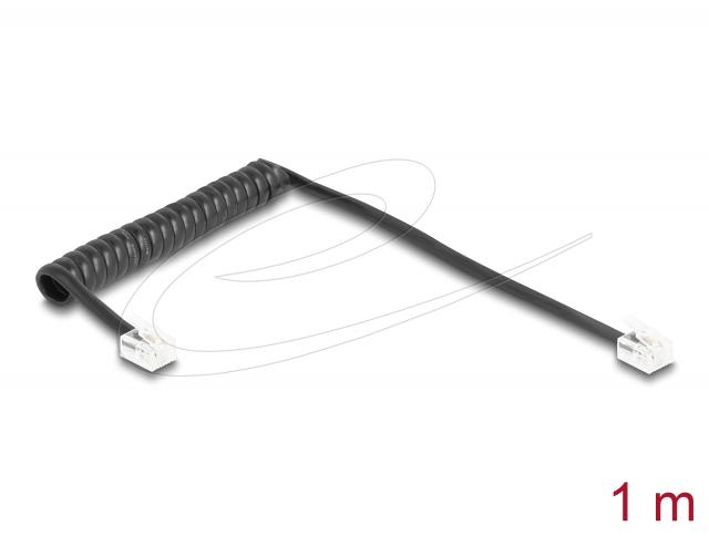 Delock Телефонен кабел спирален кабел RJ11 plug -RJ11 plug , черен 1 м 