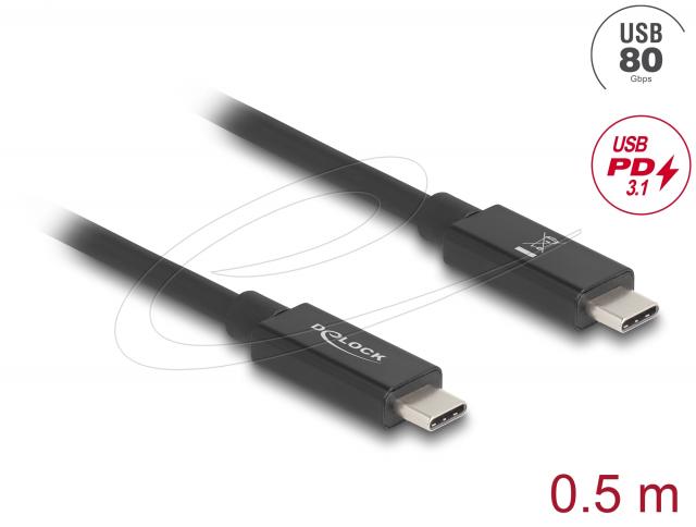 Delock Cable E-Marker USB-C, 80 Gbps, 16K 60 Hz, PD 3.1 240 W, 0.5 m, black 