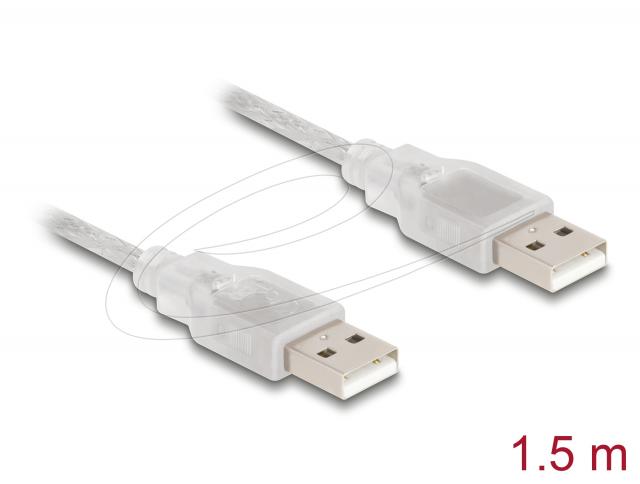 Кабел Delock USB-A мъжко - USB-A мъжко 1.5 m, прозрачен 