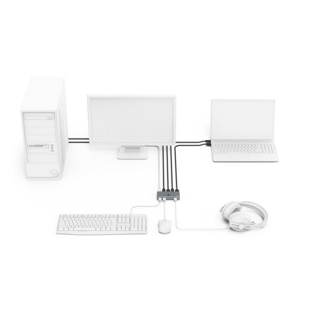 KVM превключвател Hama Connect2Switch, 4-портов, USB, HDMI, Вкл. кабели 