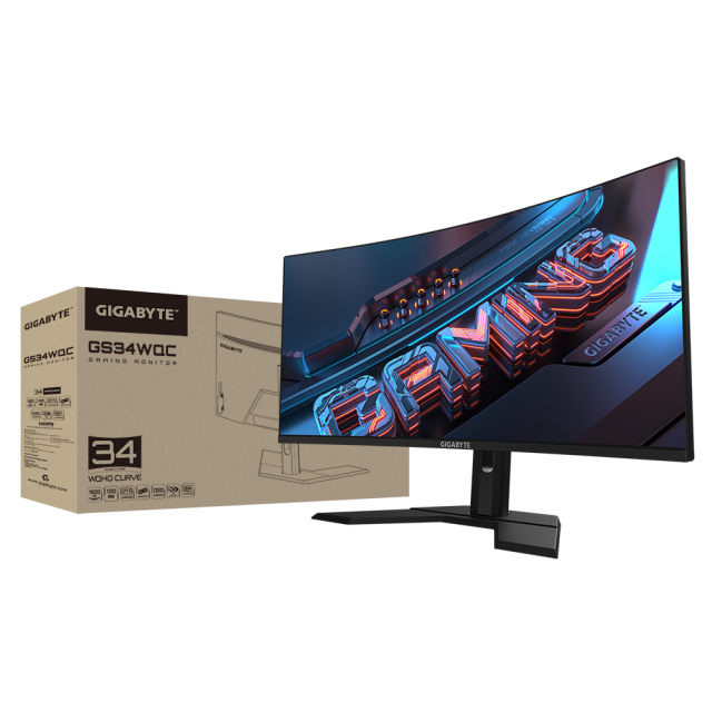 Геймърски Монитор Gigabyte GS34WQC, 34" SS VA WQHD 3440x1440, Curved 1500R, 135Hz, 1ms, HDR Ready 
