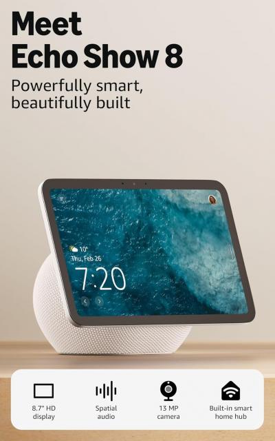Смарт дисплей Amazon Echo Show 8 (Gen 4), 8'', 3D-audio, бял 