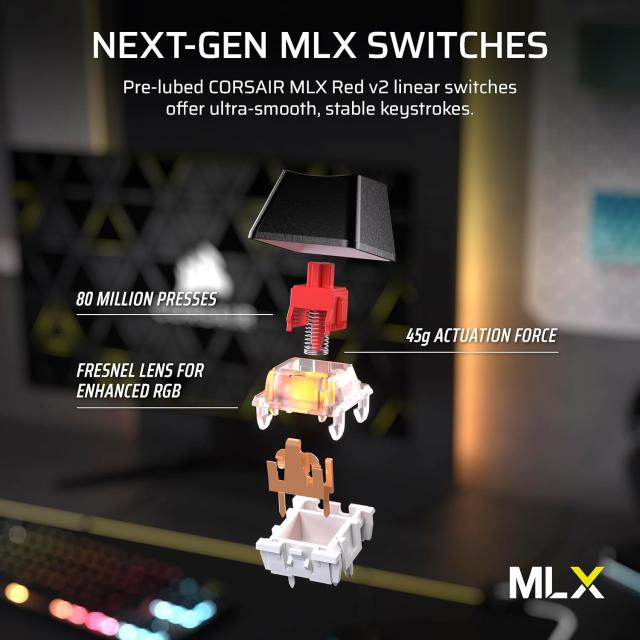 Геймърскa механична клавиатура Corsair K70 RGB MK.2 Core TKL, Corsair MLX Red суич 