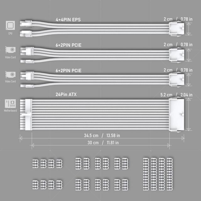 Sleeved Cable Extension Kit EZDIY-FAB  - White 