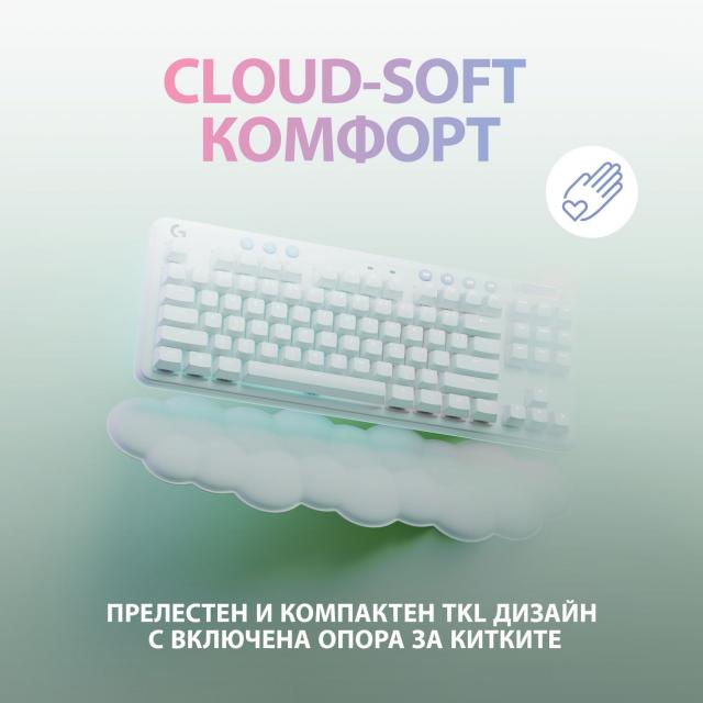 Безжична геймърска механична клавиатура Logitech G G715, TKL, Tactile, RGB LED, US Layout, бяла 