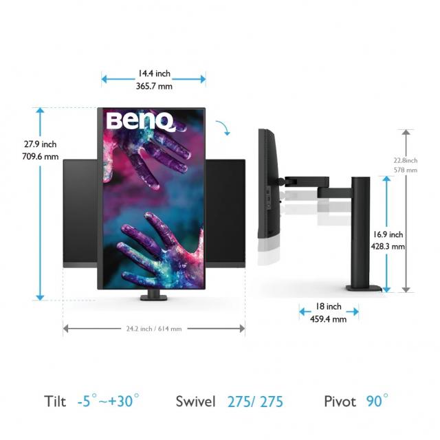 Монитор BenQ PD2705UA, 27 inch, IPS, 3840x2160, 60Hz, HDMI, DP, USB-C PD 