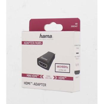 Адаптер HAMA 200347, Mini-HDMI мъжко - HDMI женско, Ultra-HD, 4K, Черен 