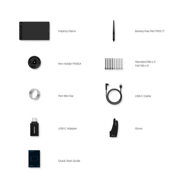 Графичен таблет HUION Inspiroy Giano, 5080 LPI, Черен 