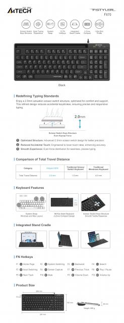 A4tech Fstyler FX70 Wired keyboard, low profile, scissor technology, Cyrillic, black 