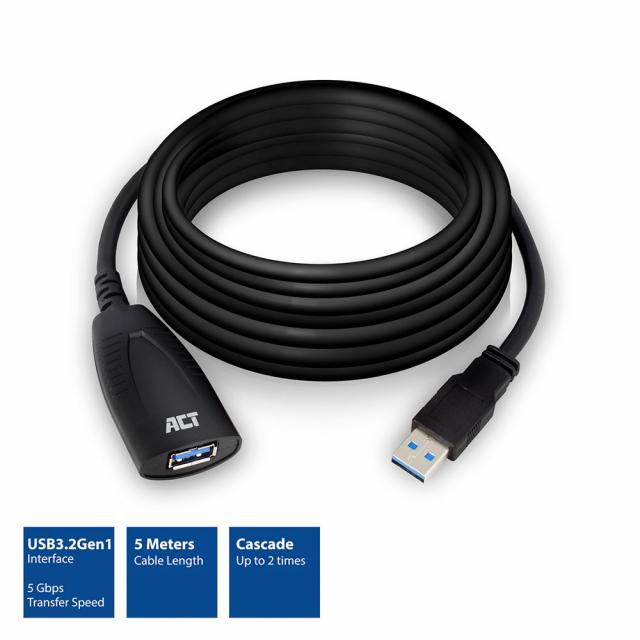 ACT USB Extender cable USB-A - USB-A 3.0, 5 meter 