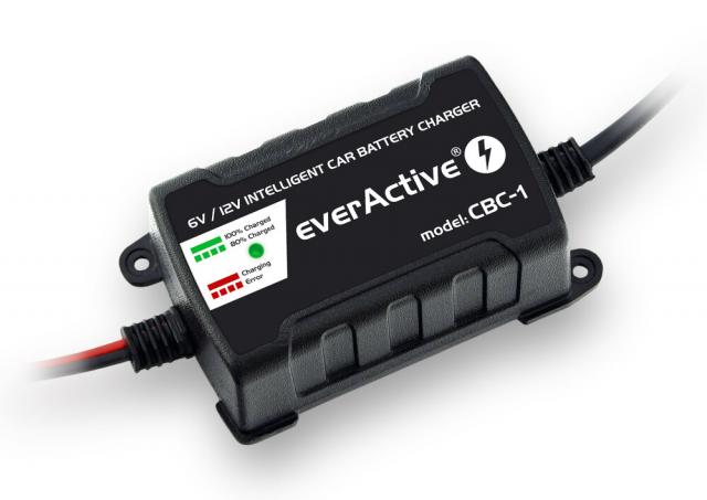 Everactive Automatic-battery charger 6V/12V 1A for car/boat/motorcycle batteries 