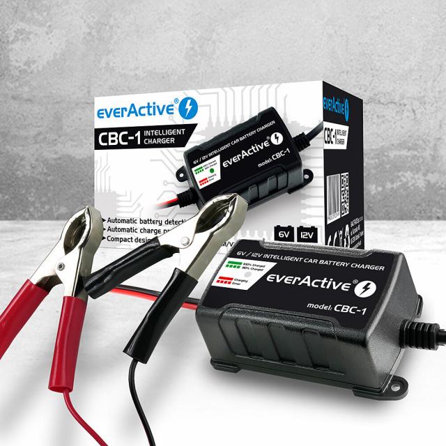 Everactive Automatic-battery charger 6V/12V 1A for car/boat/motorcycle batteries 