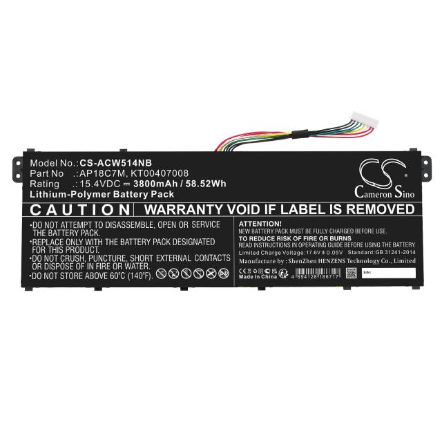 Laptop Battery for  ACER ConceptD 3 CN316-73G-729B, Swift 3 SF313-52-507Z, TravelMate Spin P4, AP18C7M  LiPo 15.4V 3800 mAh CAMERON SINO 