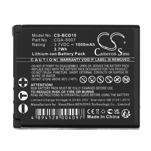 Camera Battery for Panasonic CGA S007 LiIon 3.7V 1000mAh  Cameron Sino 
