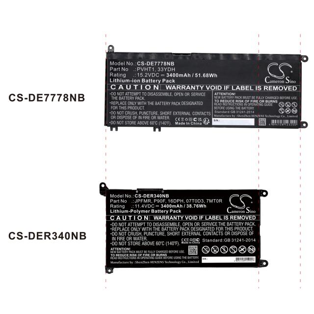 Laptop Battery for DELL G3 15, G5 15 5587, INS 15PD-1863BL, Latitude 15 3590, 33YDH, W7NKD, LiIon 15.2V  3400mAh CAMERON SINO 