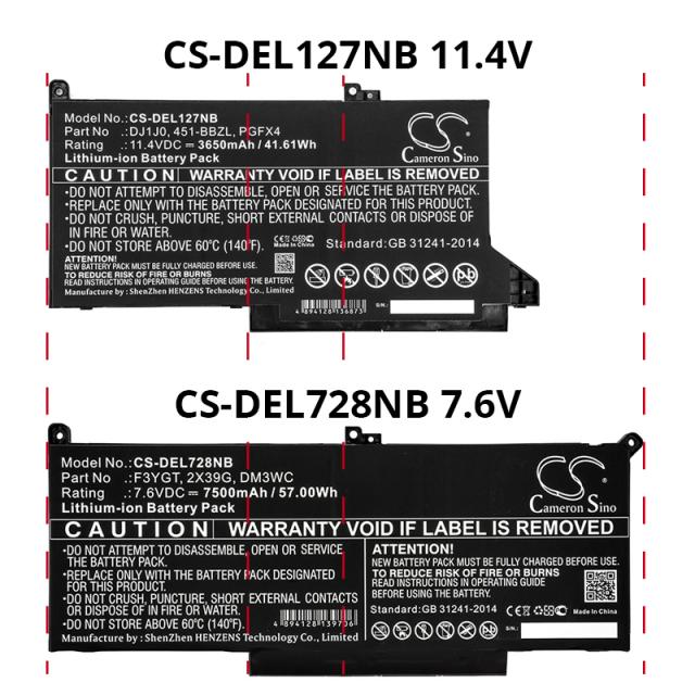 Laptop Battery for DELL CTOL7480-D1506CN, Latitude 12 7000, Latitude 13 7380 LiIon 7.6V 7500mAh CAMERON SINO 