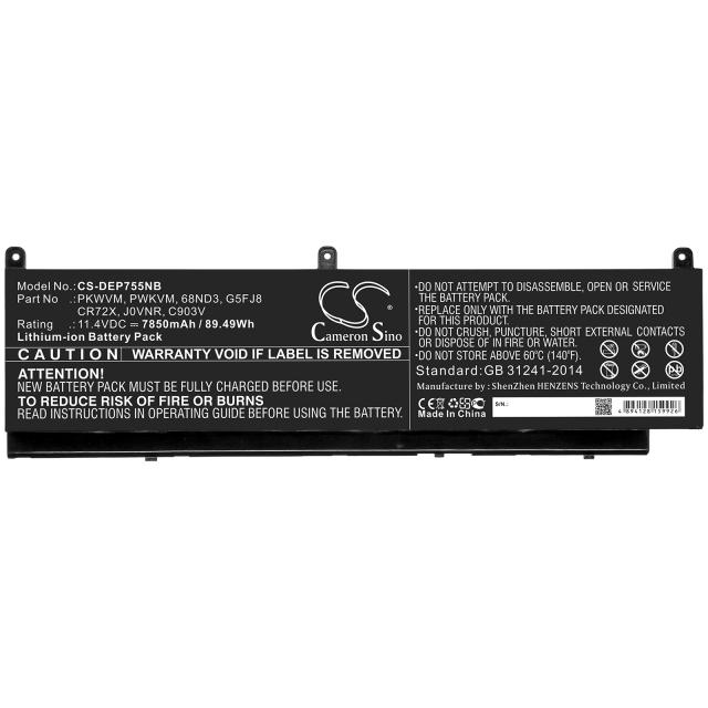 Laptop Battery for DELL Precision 7550 68ND3, J0VNR LiIon  11,4V  7850mAh CAMERON SINO 