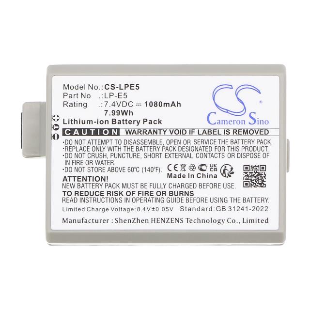 Camera Battery for CANON LPE5 LiIon 7.2V 1080mAh Cameron Sino 