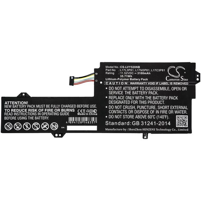 Laptop Battery for LENOVO IdeaPad 320S-13IKB, V530s, Yoga 520 12, L17C3P61 LiPo 11.52V 3100 mAh CAMERON SINO 
