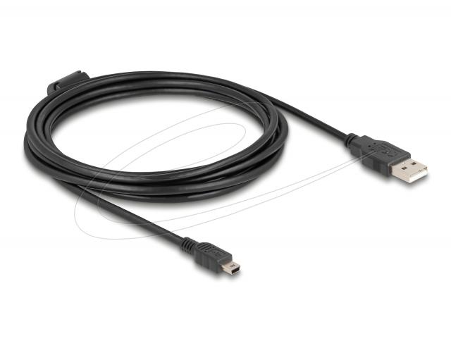 Delock Cable USB 2.0 male to mini-B USB 2.0 male, double shielded, transfer rate up to 480 Mb/s, 3.0 m, Black 
