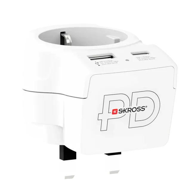 Skross универсален адаптер Europe to UK + 1 x USB  A/C порт, 20W 1500283E 