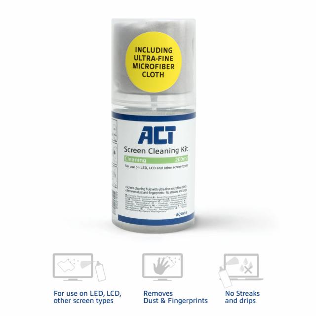 ACT Screen Cleaning Spray with Microfiber Cloth, 200ml 