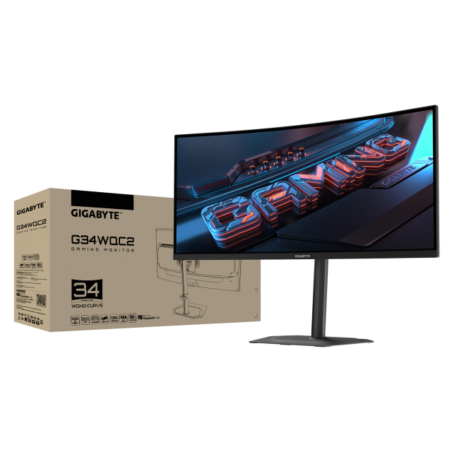 Геймърски Монитор Gigabyte G34WQC2 - 34" VA 1500R WQHD (3440x1440), 200Hz, 1ms, VESA Display HDR400 