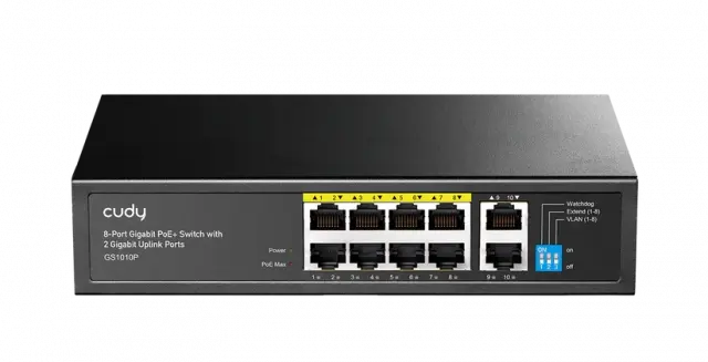 Switch Cudy GS1010P V3.0, 8-Port 10/100/1000 Mbps RJ 45, 2xUplink Ports - Black 
