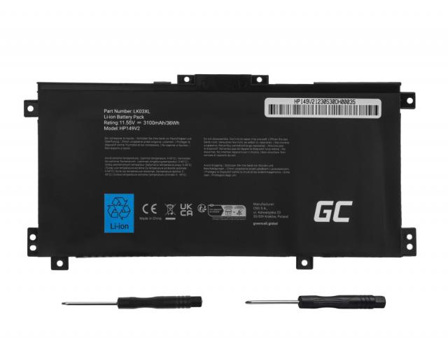 Laptop Battery for HP Envy x360 15-BP 15-BP000 15-BP100 15-CN 17-AE 17-BW  LK03XL  11,55V 3100mAh GREEN CELL 