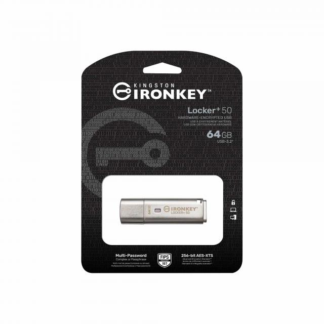 USB памет KINGSTON IronKey Locker+ 50 - 64GB XTS-AES 256-bit 