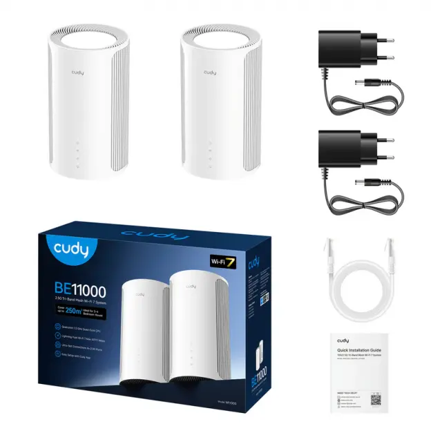 Whole Mesh System Cudy M11000 BE11000 Tri-Band 2.4/5/6Ghz 688 - 5765 Mbps - 2 Pack 