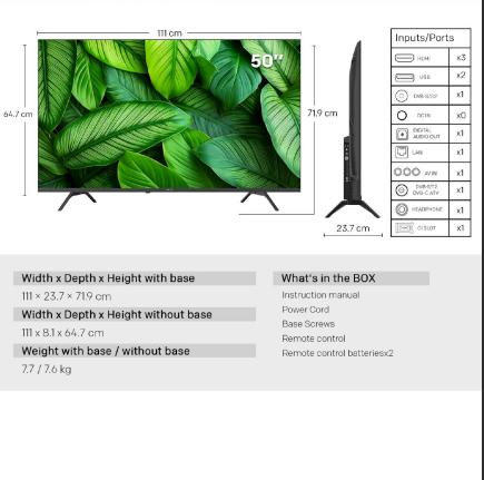 METZ TV 50" UHD LED SMART TV, 4K Ultra HD, Google TV, Frameless 