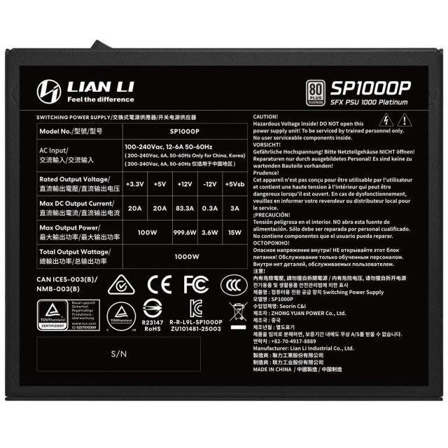 Захранващ блок Lian Li SP1000 Black 1000W 80+ Platinum PCIe 5.1, ATX 3.1 