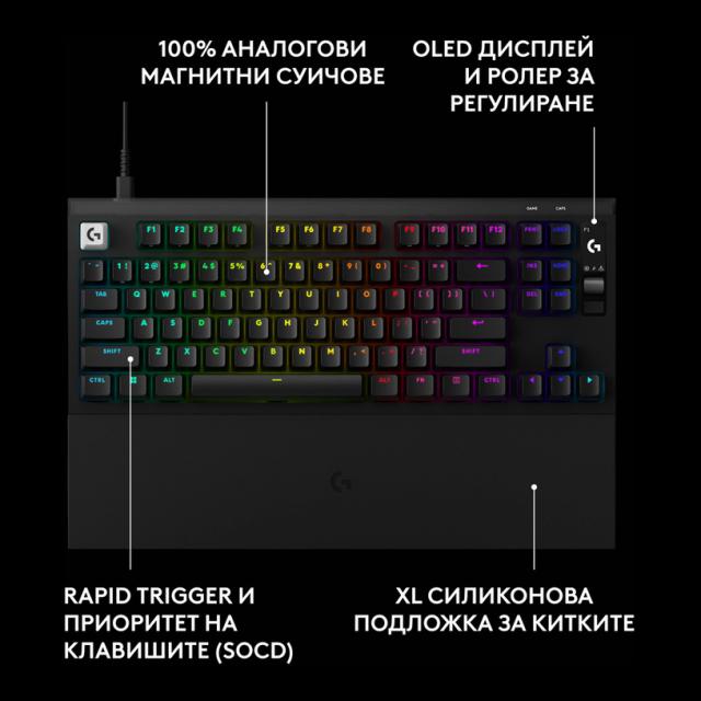 Геймърска механична клавиатура Logitech G Pro X2 RAPID TKL, Magnetic Analog Linear Switch - Черен 