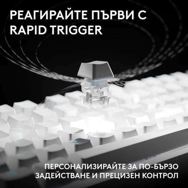 Геймърска механична клавиатура Logitech G Pro X2 RAPID TKL, Magnetic Analog Linear Switch - Бял 