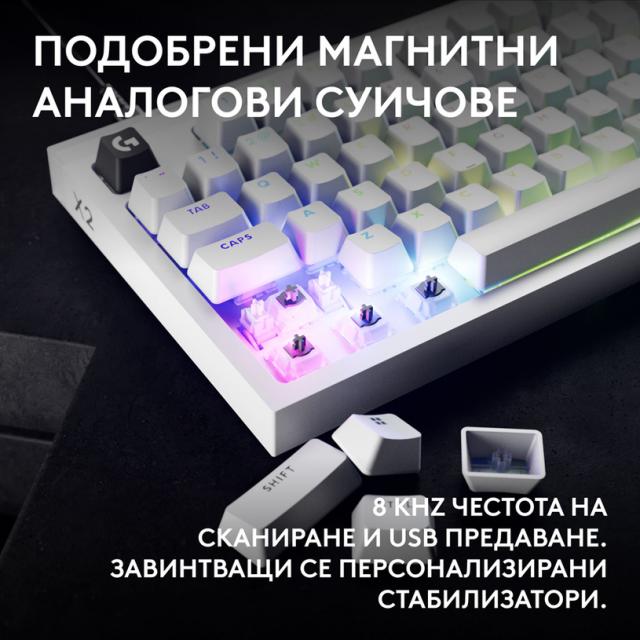 Геймърска механична клавиатура Logitech G Pro X2 RAPID TKL, Magnetic Analog Linear Switch - Бял 